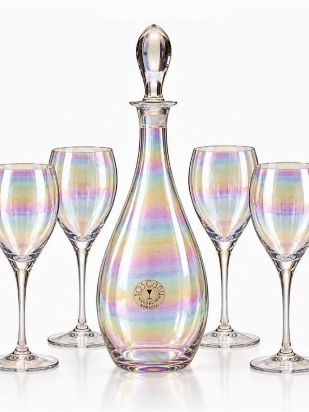 Toscany Vintage Rainbow Optic Iridescent Crystal 7pc Wine Set NOS NIB NWT